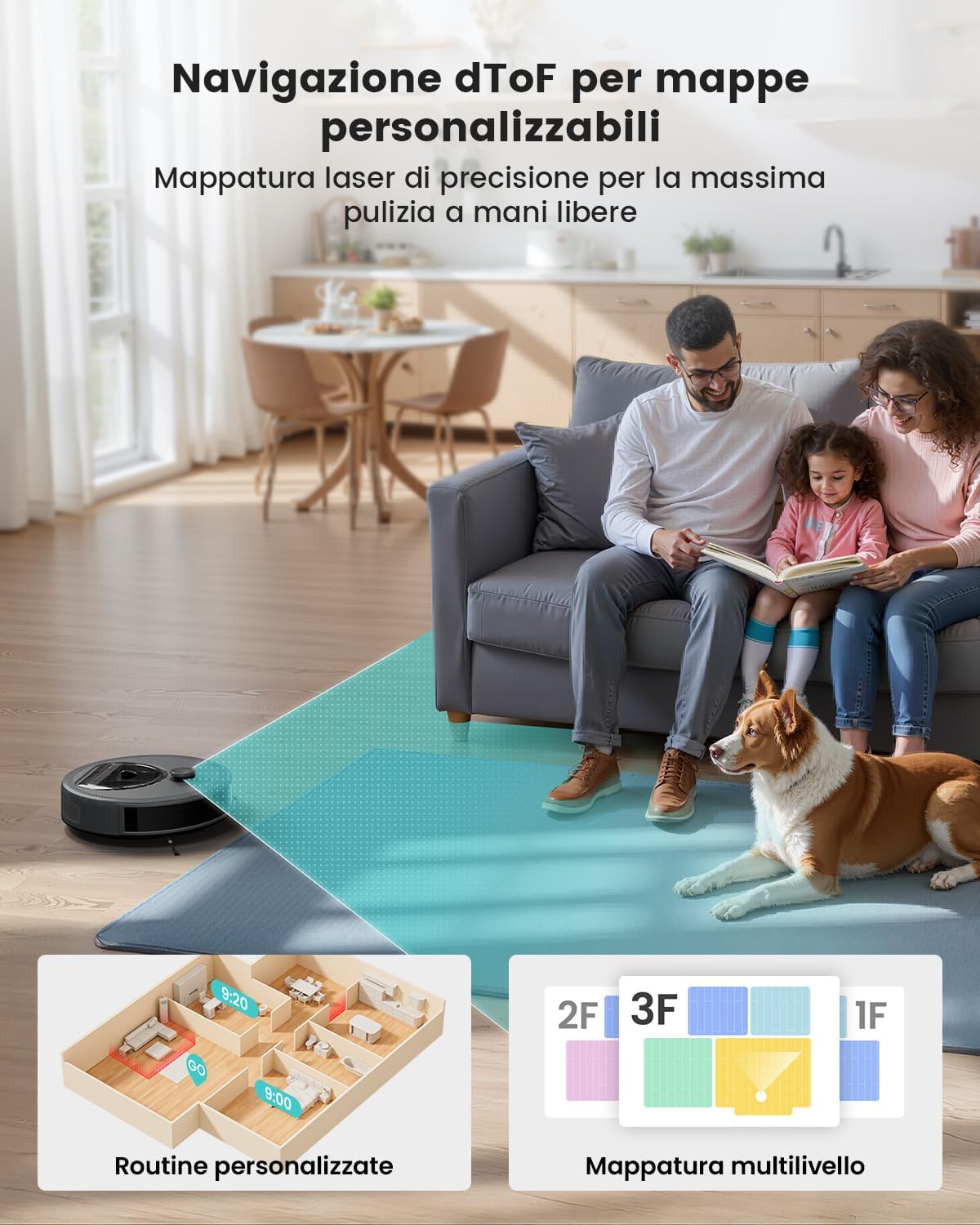 LEFANT M330Pro Robot Aspirapolvere Lavapavimenti con Mappatura Laser dToF, 5000Pa, Evitamento Ostacoli PSD, 150 Minuti, Zona Vietata, App/WiFi/Alexa, Ideale per Animali, Pavimenti Duri, Grigio
