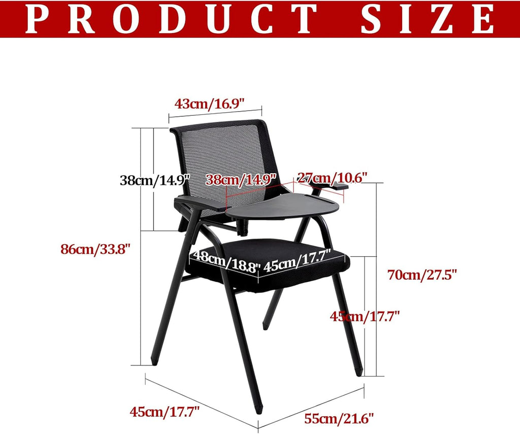 Sedia da Ufficio Pieghevole Portatile con Tavoletta per Scrivere, Sedia da Scrivania per Ufficio, Scuola, Casa, Sedia da Conferenza per più Persone, Sedia da Allenamento,Black-One Size