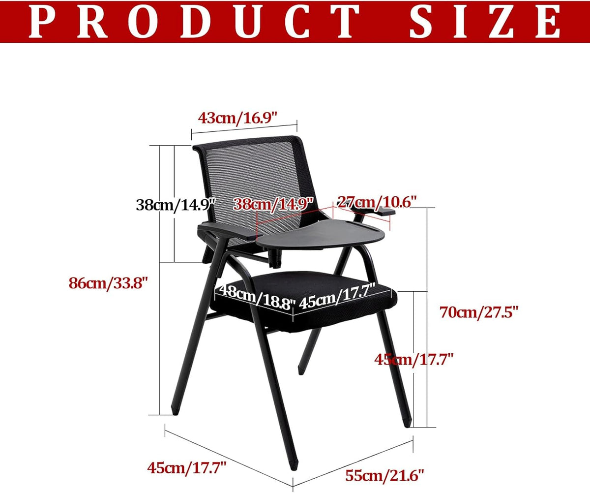 Sedia da Ufficio Pieghevole Portatile con Tavoletta per Scrivere, Sedia da Scrivania per Ufficio, Scuola, Casa, Sedia da Conferenza per più Persone, Sedia da Allenamento,Black-One Size