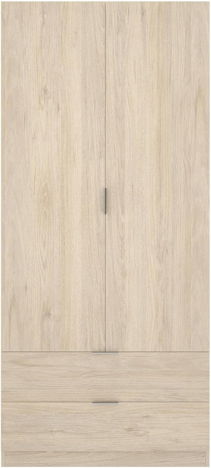Dmora Pisanino Wardrobe 2 Doors 52 x 184 H cm Brown Oak 2 Drawers Clothes Hanger, Bedroom Wardrobe 2 Doors
