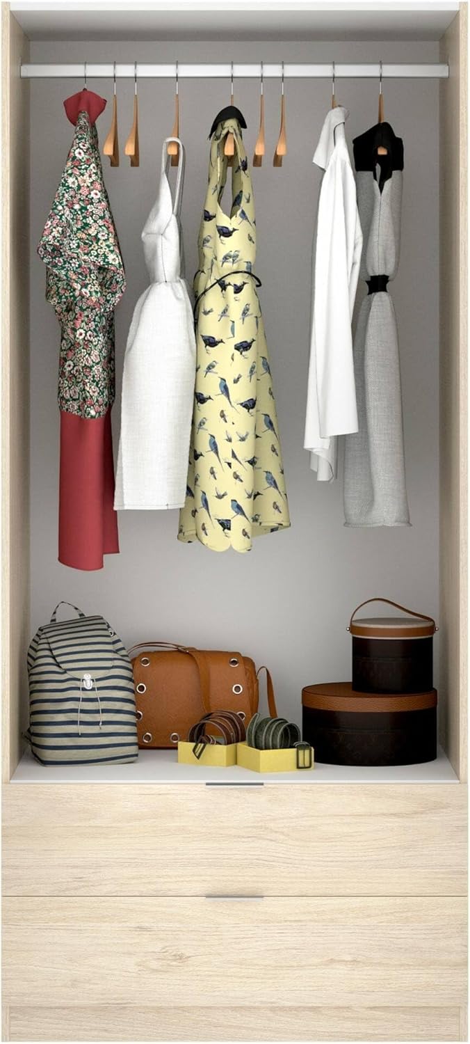 Dmora Pisanino Wardrobe 2 Doors 52 x 184 H cm Brown Oak 2 Drawers Clothes Hanger, Bedroom Wardrobe 2 Doors