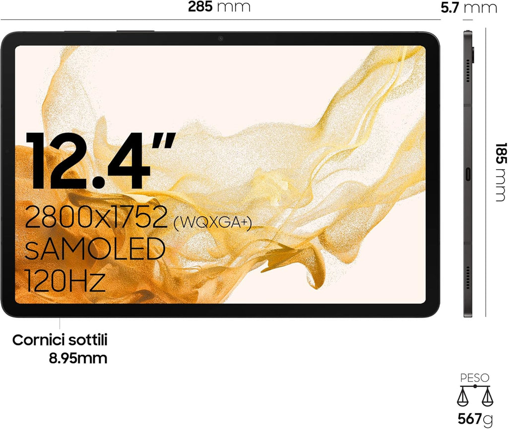Tab S8+ 12.4 Pollici Wi-Fi RAM 8 GB 128 GB Tablet Android 12 Graphite [Versione italiana] 2022