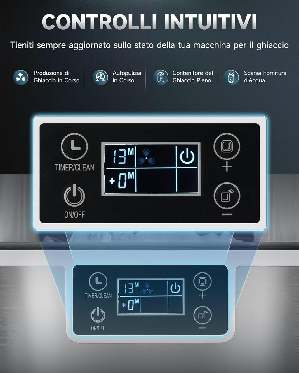 CREWORKS Macchina Ghiaccio 22kg/24h Fabbricatore Ghiaccio 24 Cubetti in 11-20 Minuti Serbatoio 3.2L Macchina per Ghiaccio Autopulente con LCD Pannello per Casa Ufficio Bar Ristorante (24 PCS)