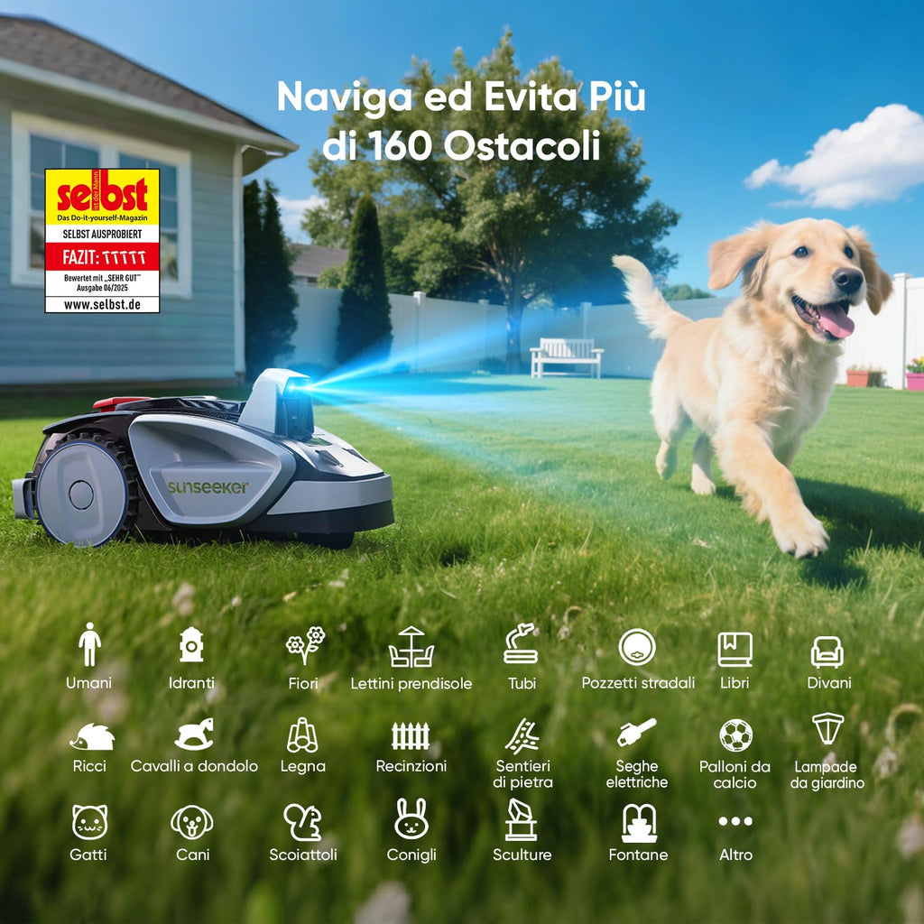 Sunseeker V3 Robot Tagliaerba Senza Filo Perimetrale 600 m², Vision AI, Doppio Occhio, Pendenza 42%, Controllo Tramite APP, Tagliaerba con Un Solo Clic