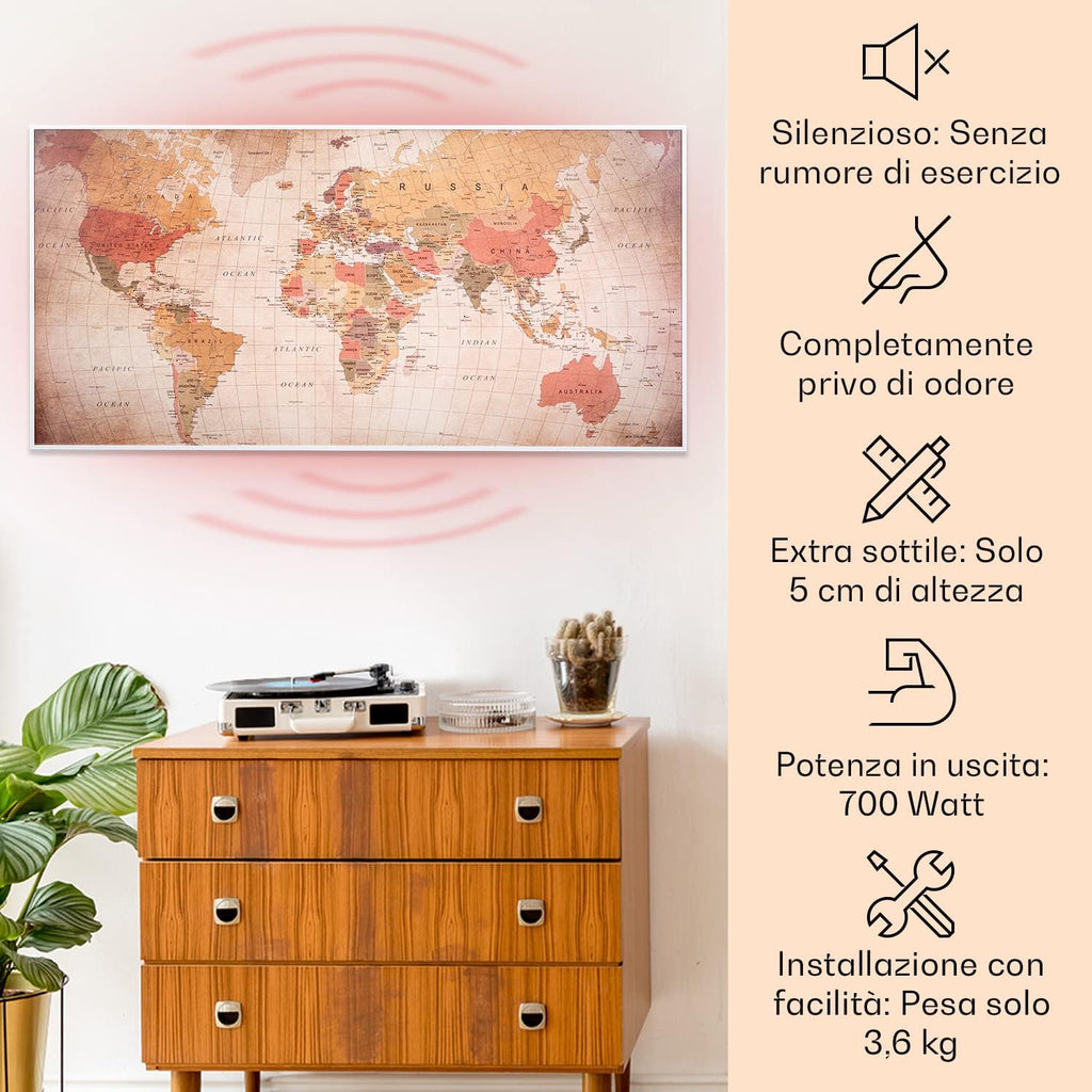 Klarstein Air Art Smart Stufa Elettrica Basso Consumo, Termoconvettore Elettrico da Parete 700W con Controllo IoT/WiFi App, Termosifone Elettrico a Muro, Pannello Radiante Infrarossi, Senza CO2