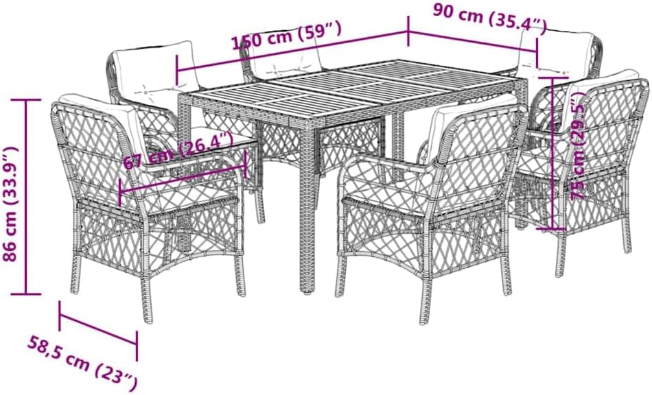 Garden Lounge, set da pranzo da giardino con cuscino, nero, in polyrattan, per cortili, terrazze, balconi, bordi a piscina