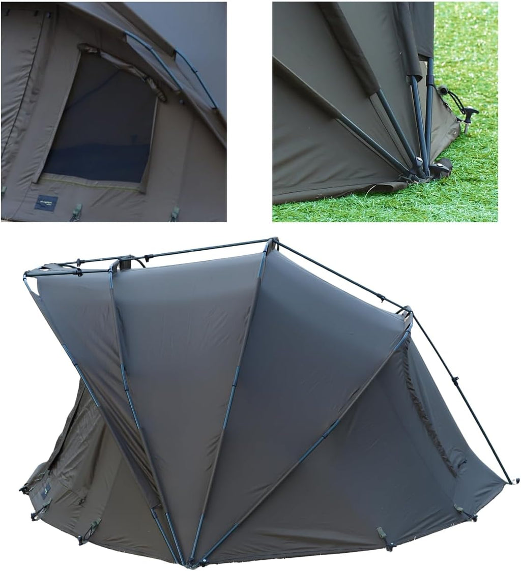 MK-Angelsport Fort Knox - Tenda da pesca per 2 persone, set completo con martello in gomma, tenda a cupola