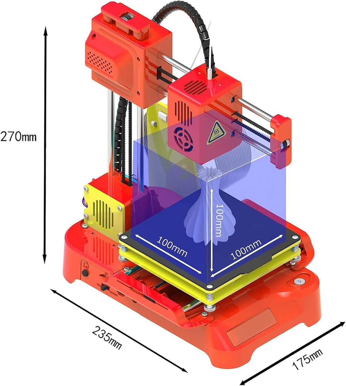 Generico Mini Stampante 3D, Senza Regolazioni, Design Silenzioso, Area di Stampa 100x100x100 Mm, Stampante Portatile di Livello Educativo, Compatibile con Filamento PLA