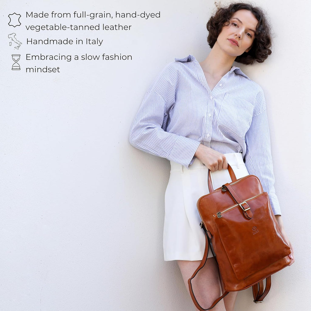 Time Resistance Zaino Borsa Donna in Vera Pelle Made in Italy – Borsa Trasformabile in Zaino da Portare a Spalla o a Zainetto – Zaino in Pelle Donna con Fibbia e Cerniere