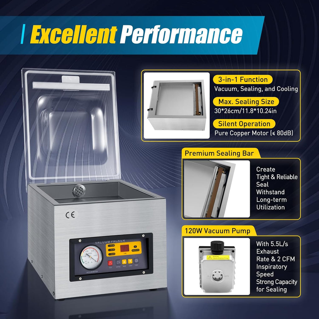 Macchina imballatrice sottovuoto alimentare professionale 220V DZ-260 (manuale in inglese)