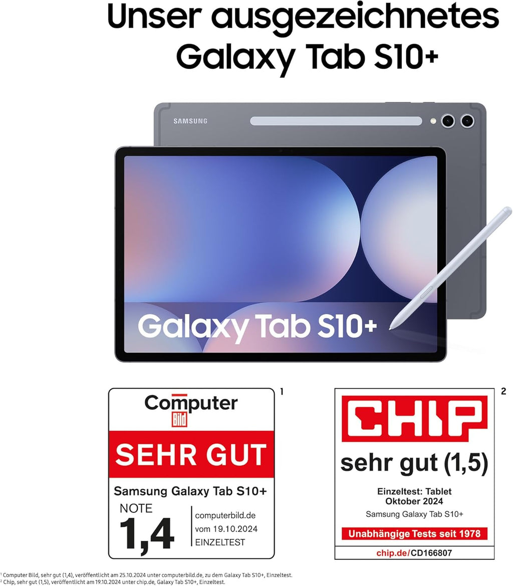 Tab S10+ AI Tablet, Android Tablet, 12 GB RAM, 512 GB di memoria, display AMOLED, rivestimento antiriflesso, incl. S Pen, WiFi, Moonstone Gray, 36 mesi di garanzia