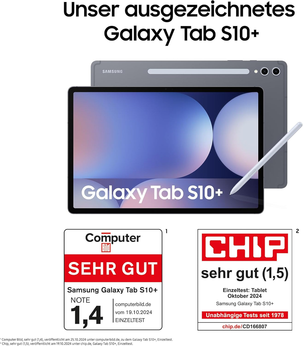 Tab S10+ AI Tablet, Android Tablet, 12 GB RAM, 512 GB di memoria, display AMOLED, rivestimento antiriflesso, incl. S Pen, WiFi, Moonstone Gray, 36 mesi di garanzia