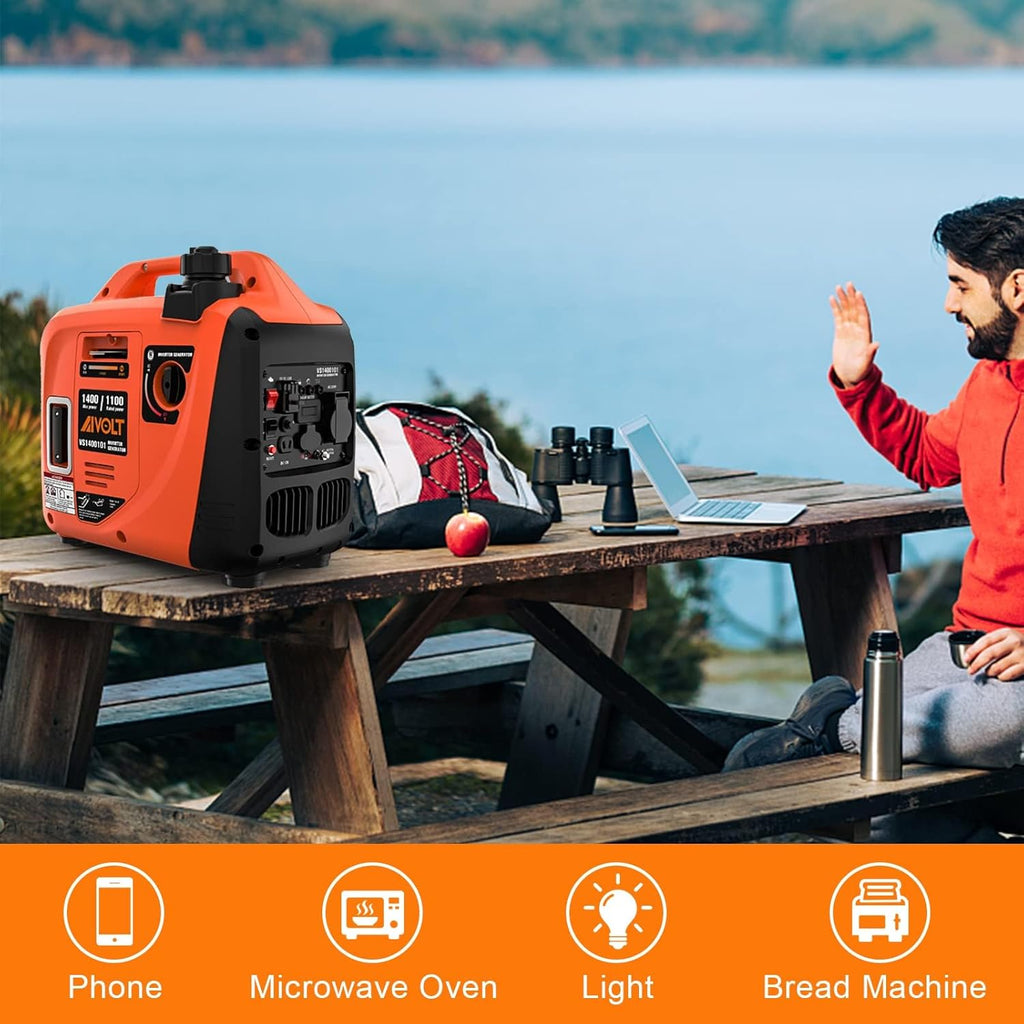 AIVOLT Generatore Inverter 1400 Watt generatore di corrente silenziato gruppo elettrogeno emergenza a benzina silenzioso per campeggio, festival e uso domestico con 2 prese USB, 12V DC e 230 V AC