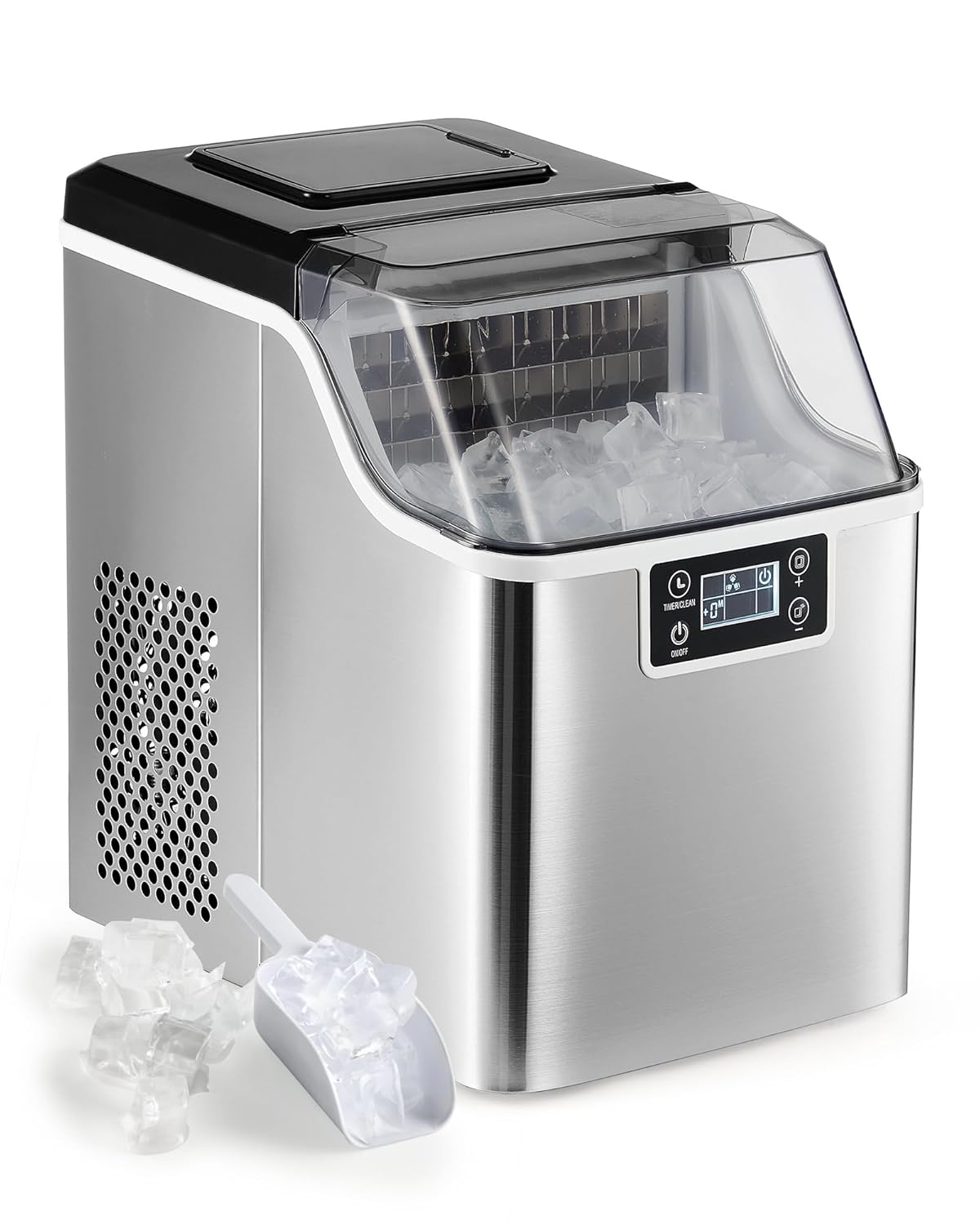 CREWORKS Macchina Ghiaccio 22kg/24h Fabbricatore Ghiaccio 24 Cubetti in 11-20 Minuti Serbatoio 3.2L Macchina per Ghiaccio Autopulente con LCD Pannello per Casa Ufficio Bar Ristorante (24 PCS)