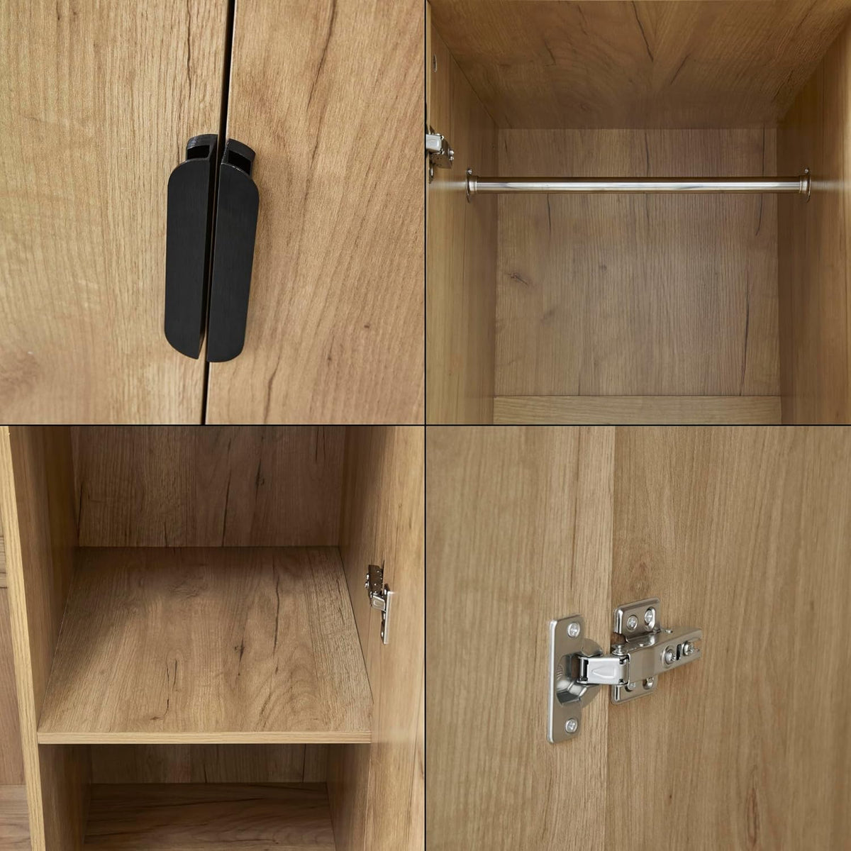 [en.casa] Wardrobe for Bedroom Closet with Doors 4 Compartments Coat Rack 3 Drawers 176 x 80 x 52 cm Oak Effect