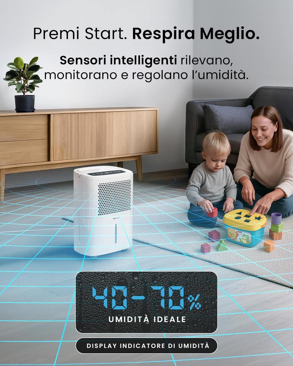 Pro Breeze Deumidificatore 12L / Day con display digitale dell'umidità, modalità Sleep, drenaggio continuo, asciugatura della biancheria e timer 24 ore - Ideale per umidità e condensa