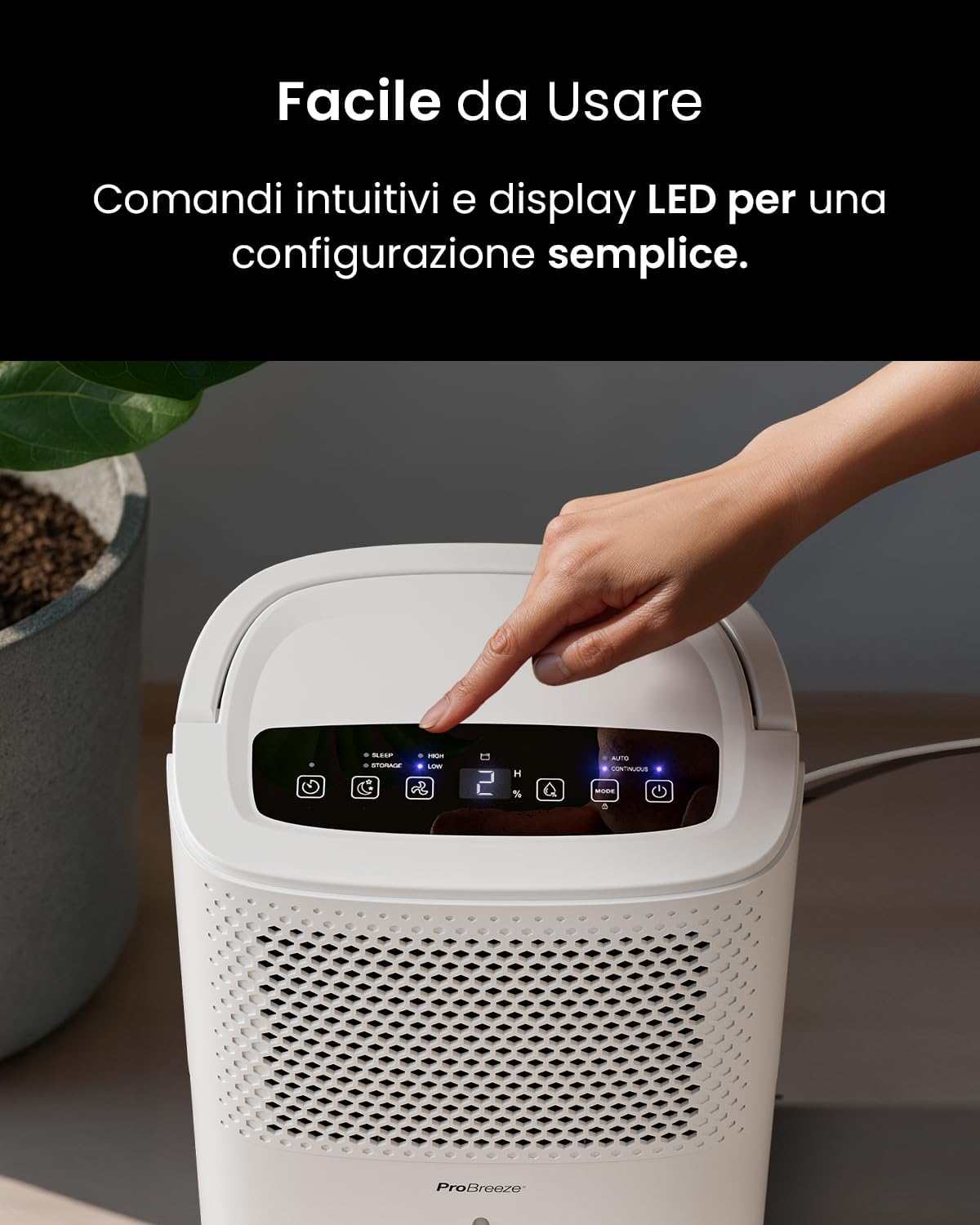 Pro Breeze Deumidificatore 12L / Day con display digitale dell'umidità, modalità Sleep, drenaggio continuo, asciugatura della biancheria e timer 24 ore - Ideale per umidità e condensa