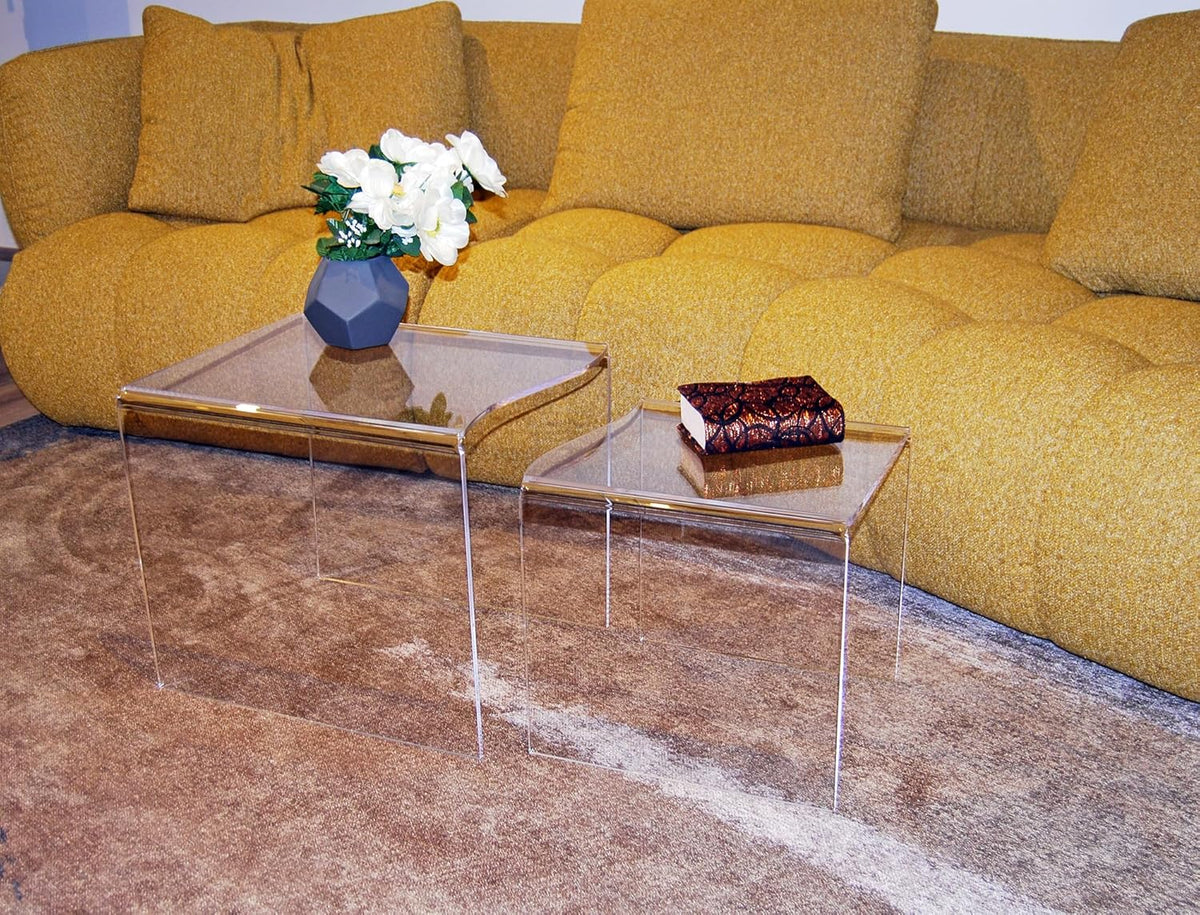 Slato Teseo ⎥ Set due Tavolini da Salotto,Impilabili, Tavolini da Soggiorno, Set Tavolini da caffè, Tavolini Design Moderno in cristallo Acrilico Made in Italy, Trasparente