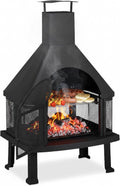 Relaxdays Forno da Terrazzo con Grill, Braciere con Parascintille, Attizzatoio, Massiccio, Acciaio, 110x63x51 cm, Nero