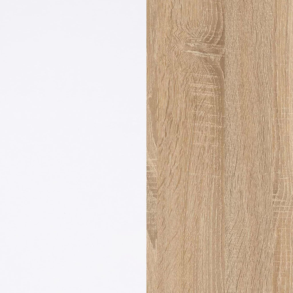 Habitdesign Mobile Soggiorno Moderno, Moduli Sala da Pranzo, Modello Belus, Finitura in Bianco Lucido e Rovere Canadese, Dimensioni: 200 cm (profondità) x 41 cm (Altezza) x 46 cm