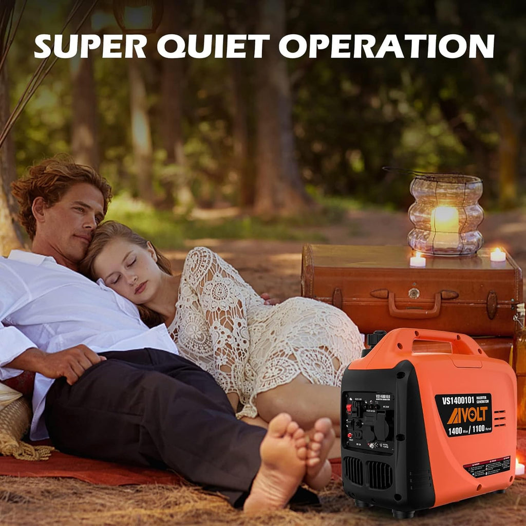AIVOLT Generatore Inverter 1400 Watt generatore di corrente silenziato gruppo elettrogeno emergenza a benzina silenzioso per campeggio, festival e uso domestico con 2 prese USB, 12V DC e 230 V AC