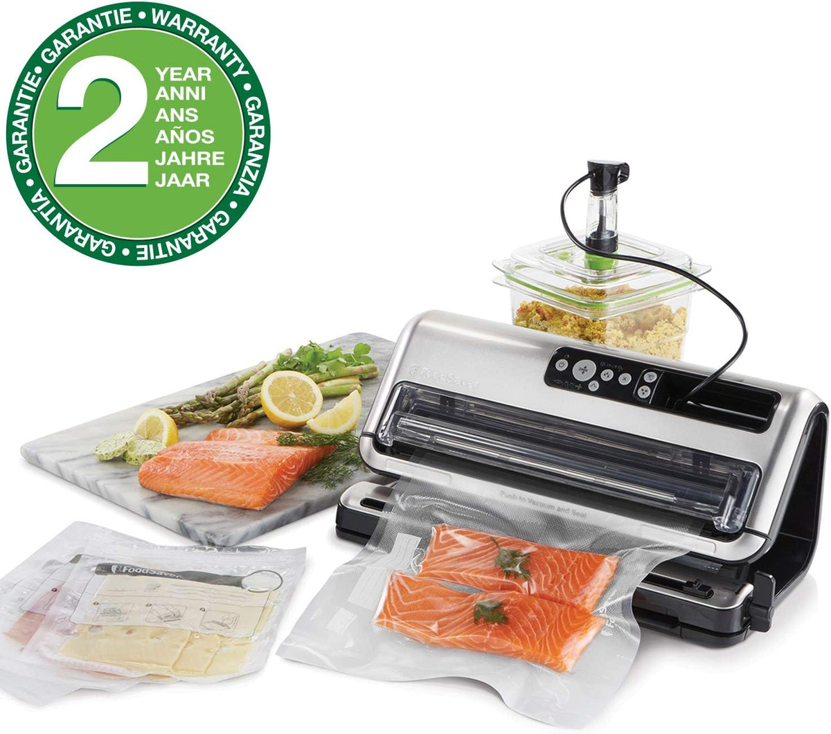 FoodSaver FFS006X macchina sottovuoto per alimenti secchi/umidi, portarotolo e taglierina,3 livelli aspirazione + sigillatura automatica,funzione marinatura,tubo per contenitori,accessori inclusi