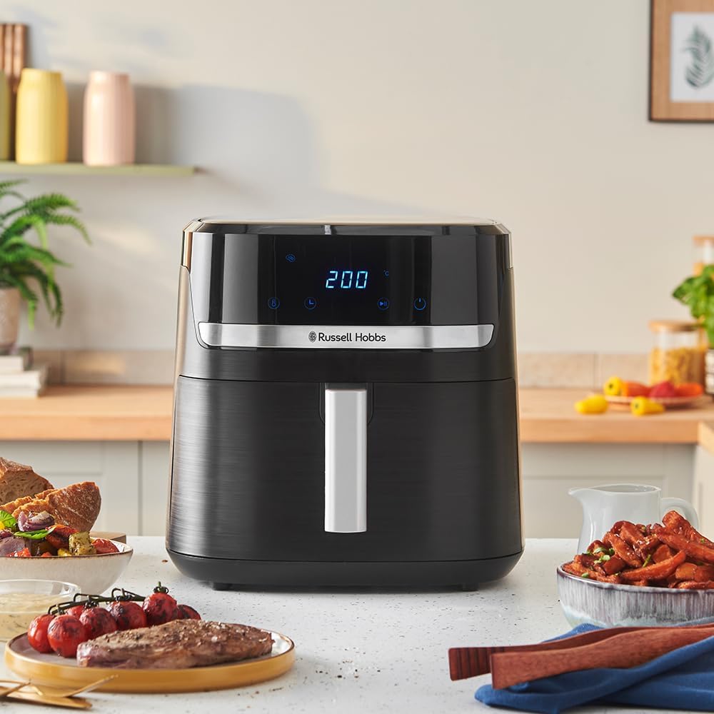 Russell Hobbs Friggitrice ad Aria XXL 8,3L, Rapida (Compatta,Silenziosa, Pizza 26 cm) Satisfry (9 Programmi, Lavastoviglie, senza Olio,Touchscreen,Arrostire, Panificare, Grigliare) 27632-56