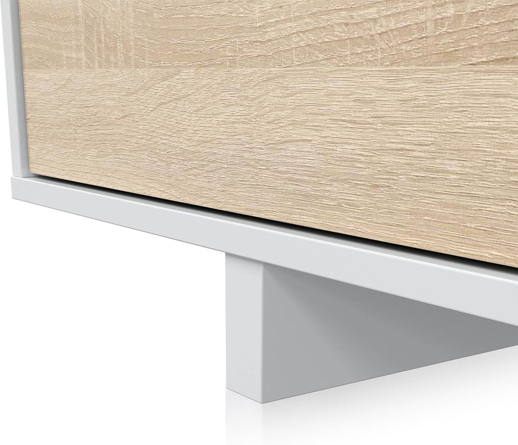 Habitdesign Mobile Soggiorno Moderno, Moduli Sala da Pranzo, Modello Belus, Finitura in Bianco Lucido e Rovere Canadese, Dimensioni: 200 cm (profondità) x 41 cm (Altezza) x 46 cm