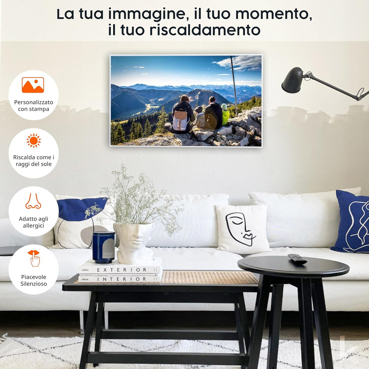 Könighaus Riscaldatore a infrarossi con foto & immagine personale – TÜV SÜD & 5 anni di garanzia – Made in Germany (caricate il vostro motivo) (1200W - cornice nera) - termostato incluso