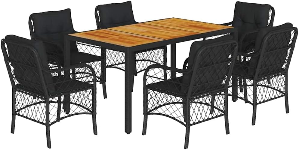Garden Lounge, set da pranzo da giardino con cuscino, nero, in polyrattan, per cortili, terrazze, balconi, bordi a piscina