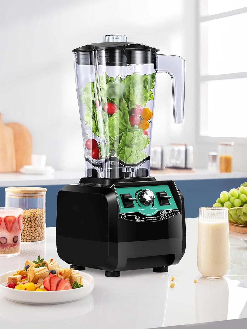 Huanyu Frullatore Creatore di frullati 3 litri Grande capacità Frullatore ad alta velocità 2800W Frullatori commerciali multifunzione per tritare il ghiaccio, succhi, frullati e latte di soia