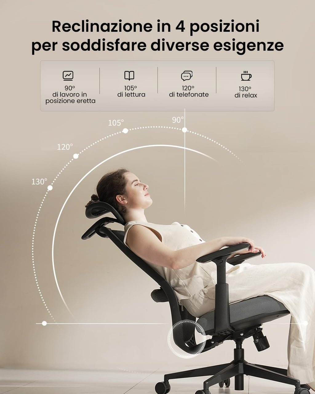 ProtoArc EC200 Sedia da ufficio ergonomica per la casa, sedia da scrivania girevole, poggiatesta 3D regolabile e supporto lombare, seduta scorrevole per un comfort di oltre 8 ore, Grigio