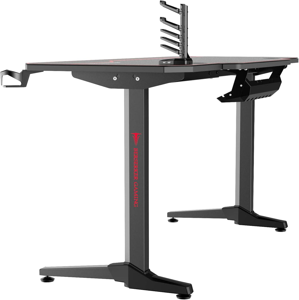 BERSERKER Scrivania Gaming Elettrica Regolabile, 140x66x75 cm, Hub USB 4 Porte, Superficie in Fibra di Carbonio, Nero