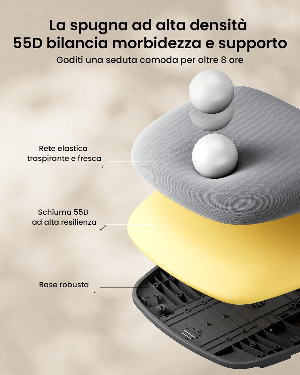 ProtoArc EC200 Sedia da ufficio ergonomica per la casa, sedia da scrivania girevole, poggiatesta 3D regolabile e supporto lombare, seduta scorrevole per un comfort di oltre 8 ore, Grigio