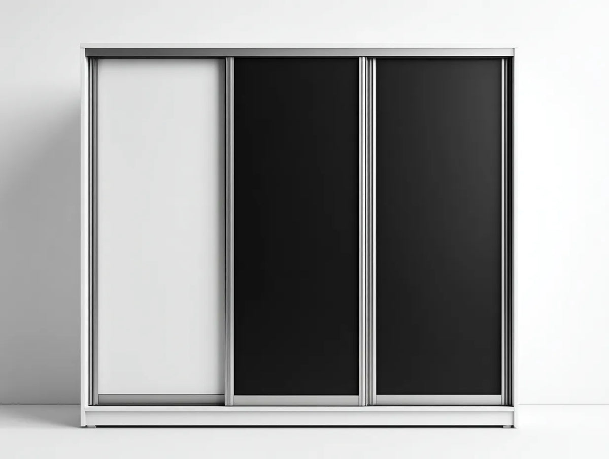 Armadio con ante scorrevoli - legno-vetro - 240x62x215 cm - bianco-nero - design moderno