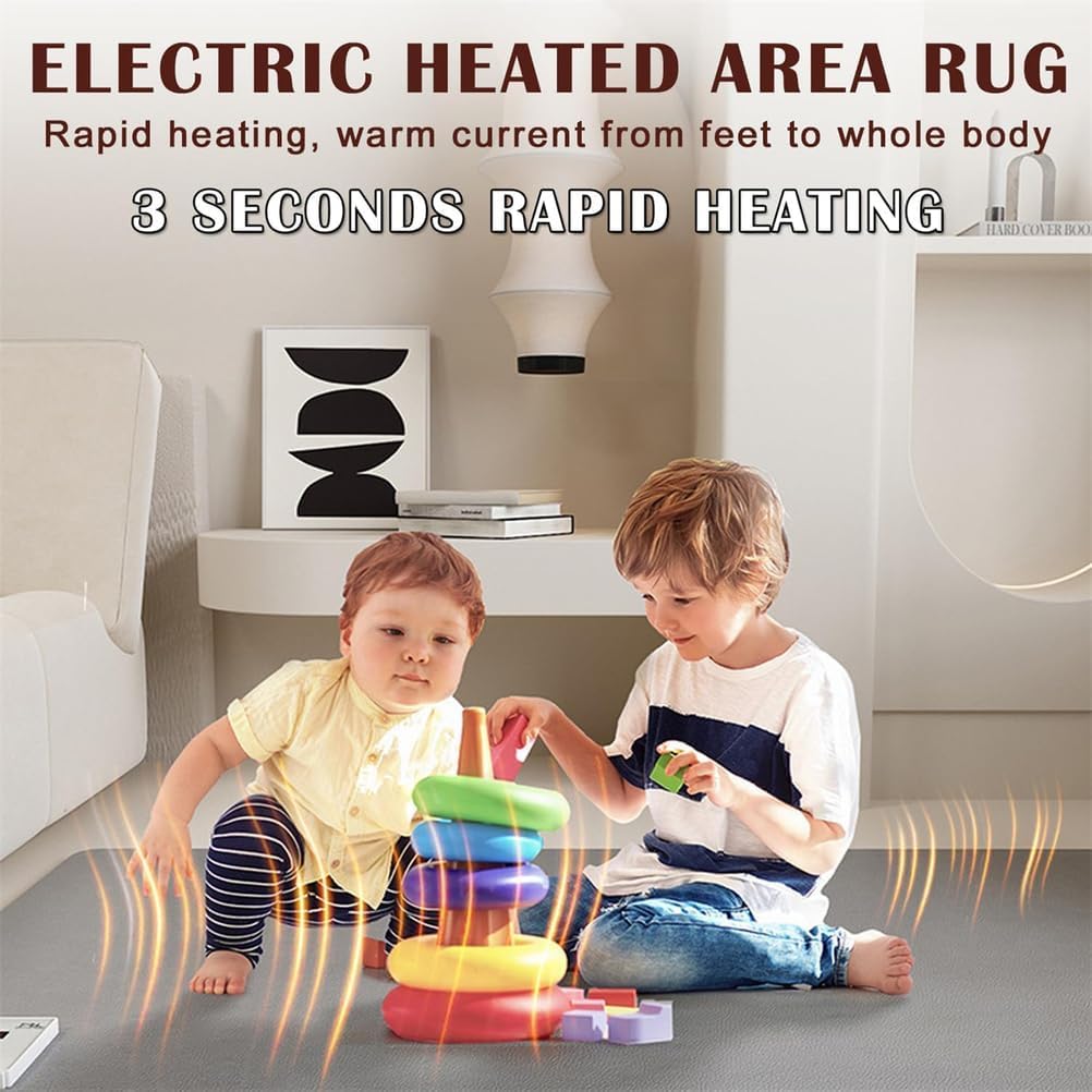Riscaldatore a infrarossi per Pavimento, Tappeto riscaldato Elettrico con termostato Regolabile a 60 Livelli, temporizzazione di 12 Ore, Tappeto riscaldante Elettrico Impermeabile,80x150cm