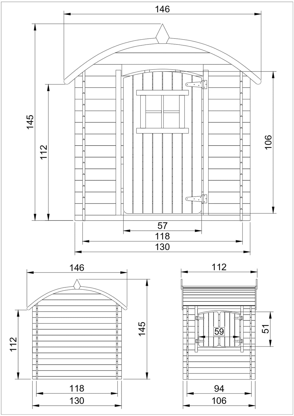 Casetta da Gioco in Legno per Bambini da Esterno con Porta e Finestra – Personalizzabile – 130x106x145 cm
