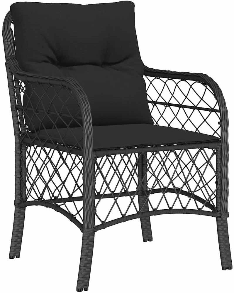 Garden Lounge, set da pranzo da giardino con cuscino, nero, in polyrattan, per cortili, terrazze, balconi, bordi a piscina