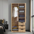 [en.casa] Wardrobe for Bedroom Closet with Doors 4 Compartments Coat Rack 3 Drawers 176 x 80 x 52 cm Oak Effect