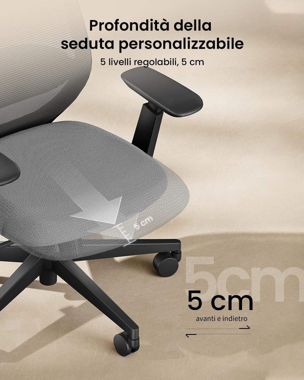ProtoArc EC200 Sedia da ufficio ergonomica per la casa, sedia da scrivania girevole, poggiatesta 3D regolabile e supporto lombare, seduta scorrevole per un comfort di oltre 8 ore, Grigio